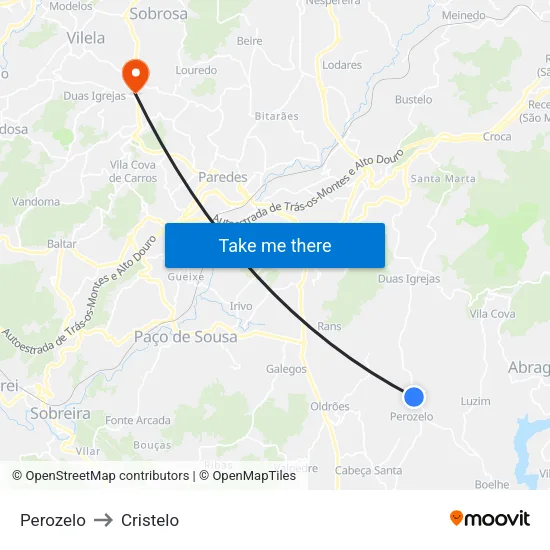 Perozelo to Cristelo map