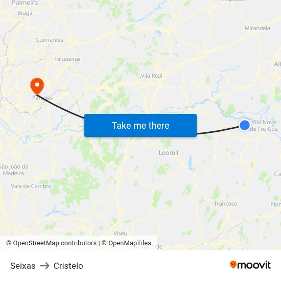 Seixas to Cristelo map