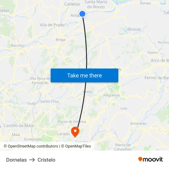 Dornelas to Cristelo map