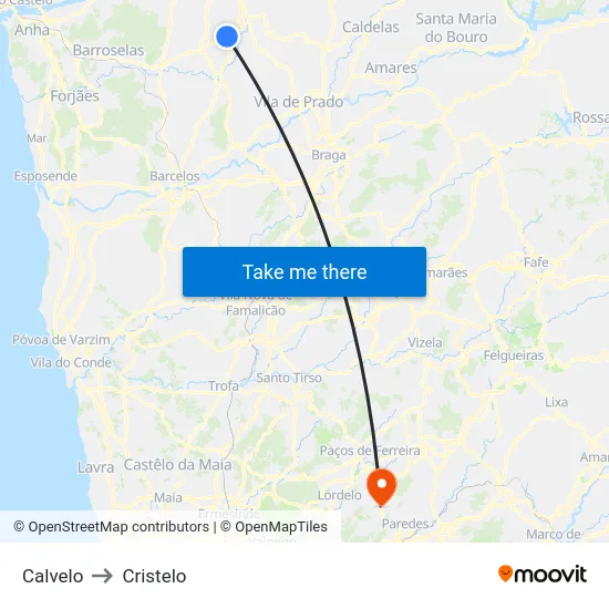 Calvelo to Cristelo map