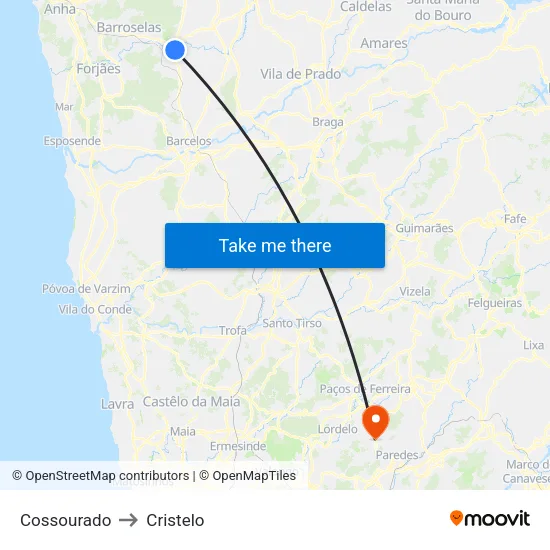 Cossourado to Cristelo map