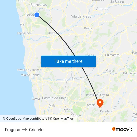 Fragoso to Cristelo map