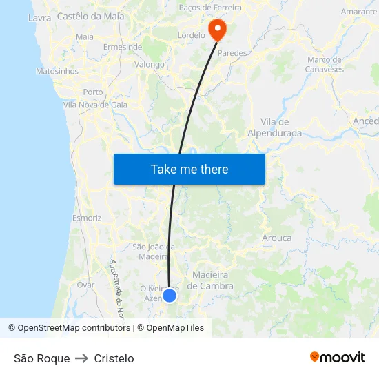 São Roque to Cristelo map