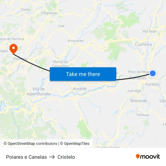 Poiares e Canelas to Cristelo map