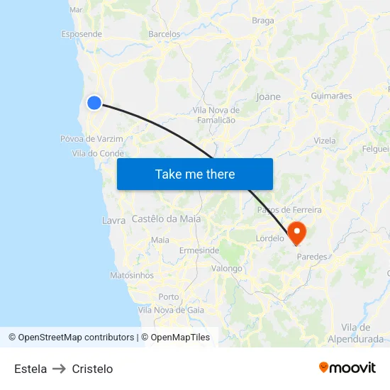 Estela to Cristelo map