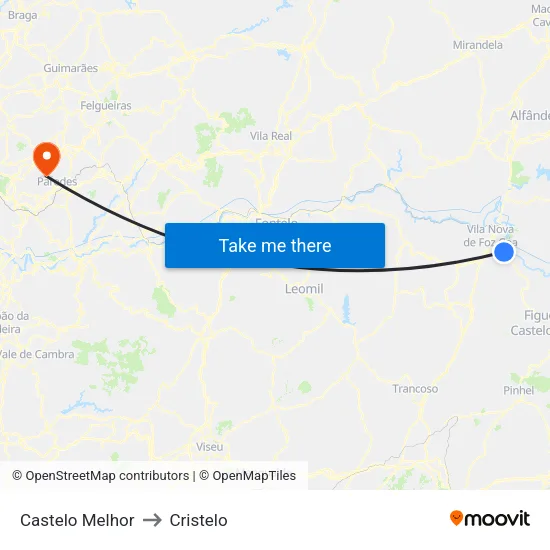 Castelo Melhor to Cristelo map