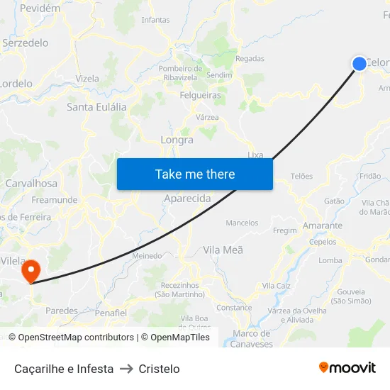 Caçarilhe e Infesta to Cristelo map