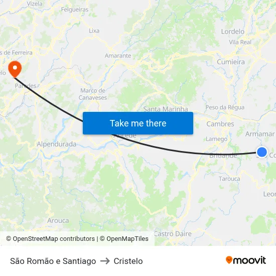 São Romão e Santiago to Cristelo map
