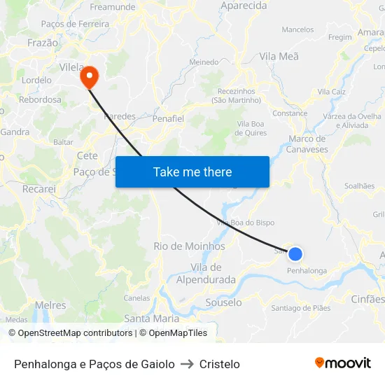 Penhalonga e Paços de Gaiolo to Cristelo map