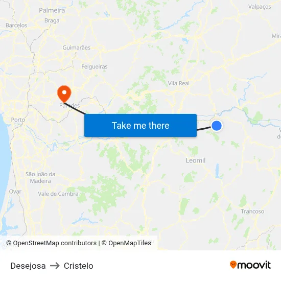 Desejosa to Cristelo map