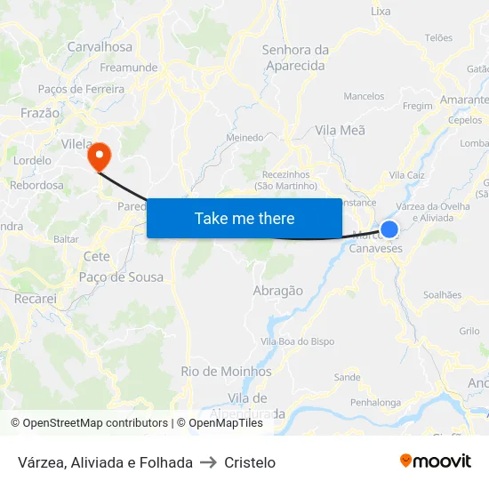 Várzea, Aliviada e Folhada to Cristelo map
