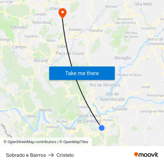 Sobrado e Bairros to Cristelo map