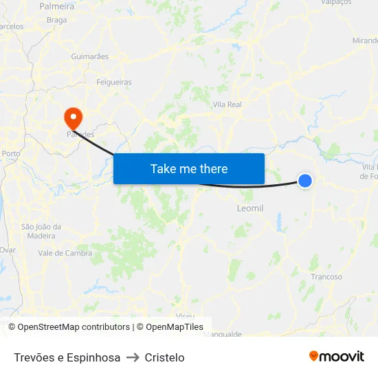 Trevões e Espinhosa to Cristelo map