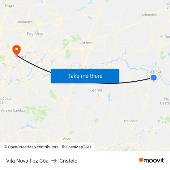 Vila Nova Foz Côa to Cristelo map