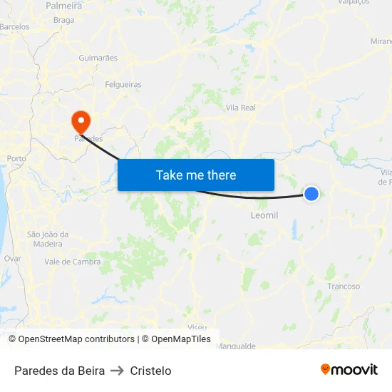Paredes da Beira to Cristelo map