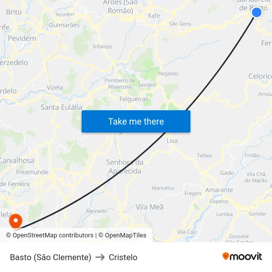 Basto (São Clemente) to Cristelo map