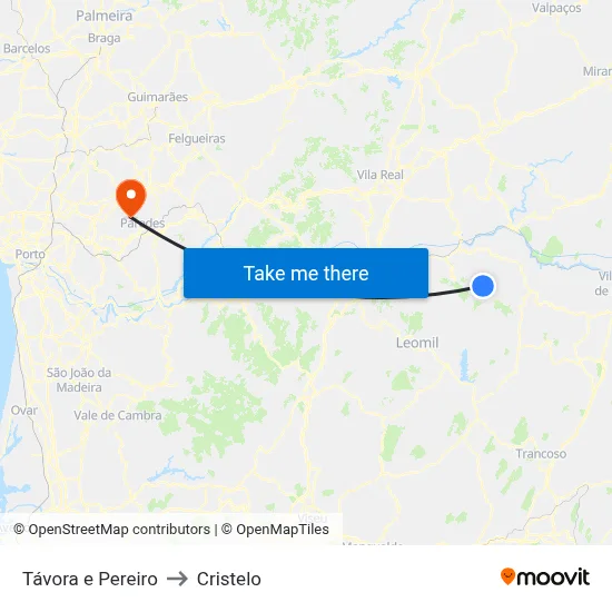 Távora e Pereiro to Cristelo map