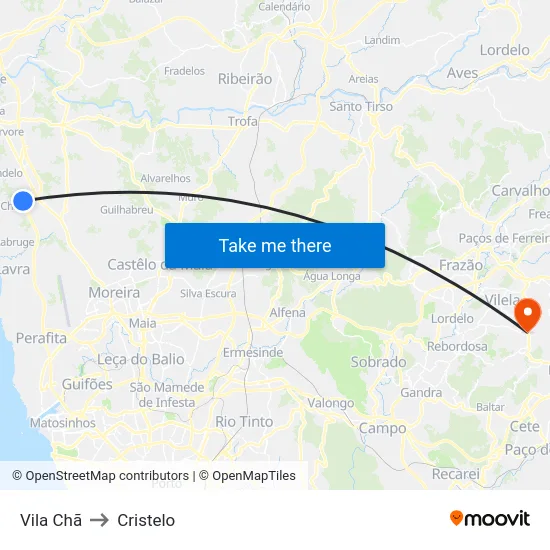 Vila Chã to Cristelo map