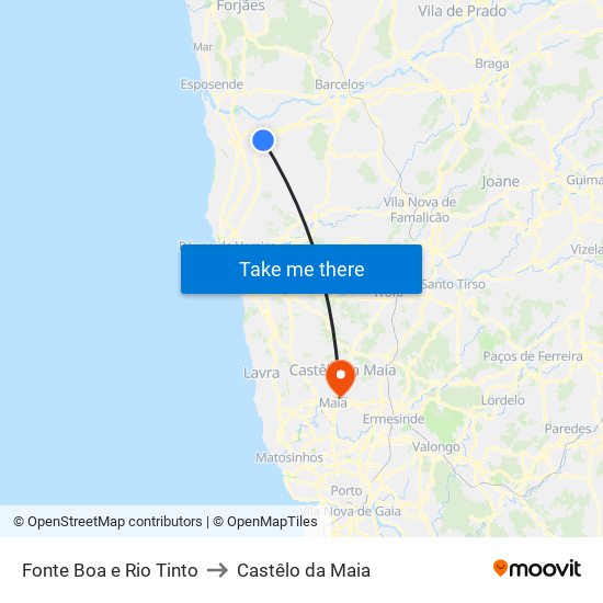 Fonte Boa e Rio Tinto to Castêlo da Maia map