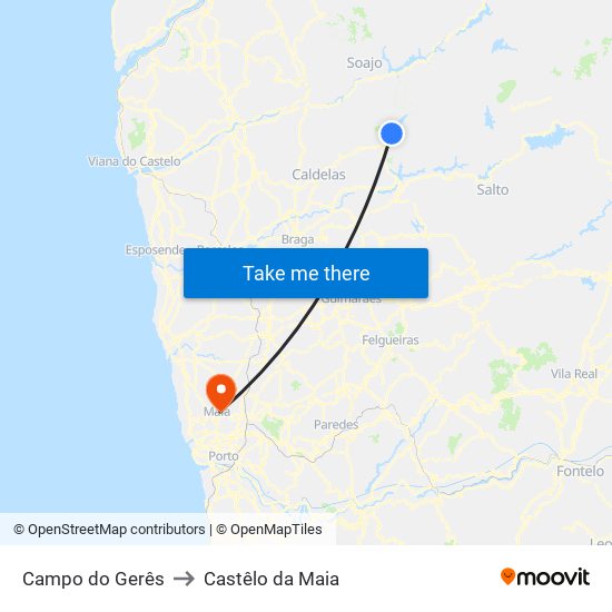 Campo do Gerês to Castêlo da Maia map