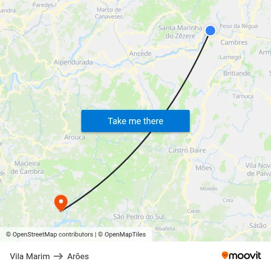 Vila Marim to Arões map