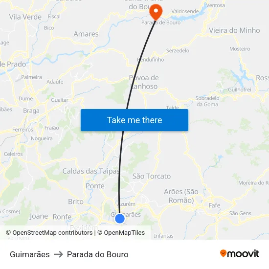 Guimarães to Parada do Bouro map