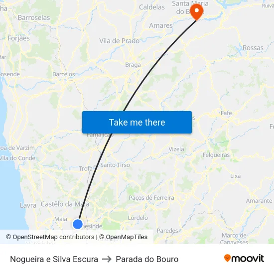 Nogueira e Silva Escura to Parada do Bouro map