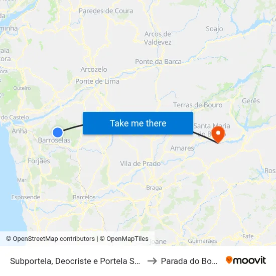 Subportela, Deocriste e Portela Susã to Parada do Bouro map
