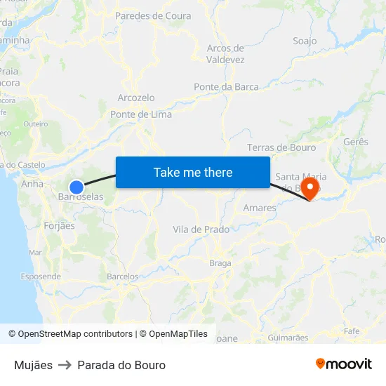Mujães to Parada do Bouro map