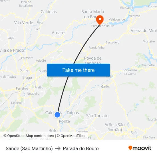 Sande (São Martinho) to Parada do Bouro map