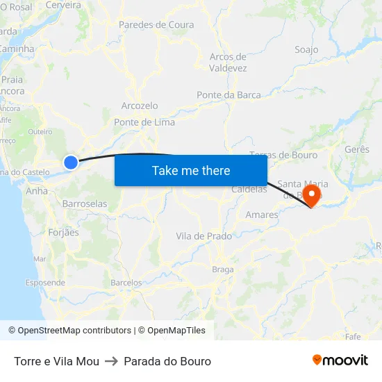 Torre e Vila Mou to Parada do Bouro map