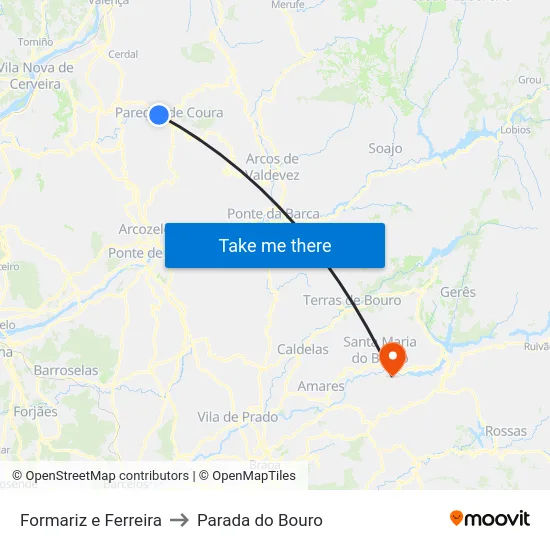 Formariz e Ferreira to Parada do Bouro map