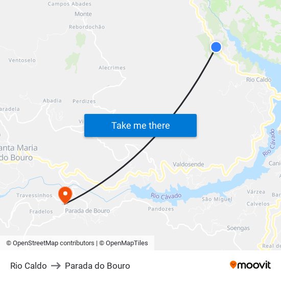 Rio Caldo to Parada do Bouro map