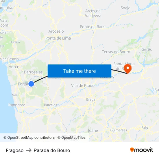 Fragoso to Parada do Bouro map