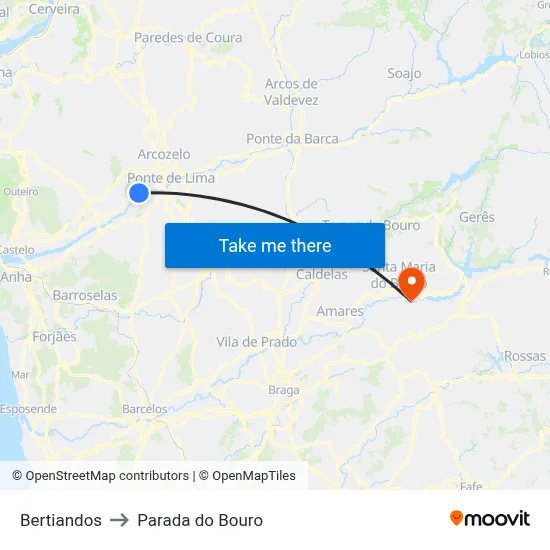 Bertiandos to Parada do Bouro map