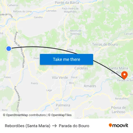 Rebordões (Santa Maria) to Parada do Bouro map