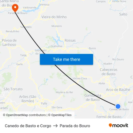 Canedo de Basto e Corgo to Parada do Bouro map