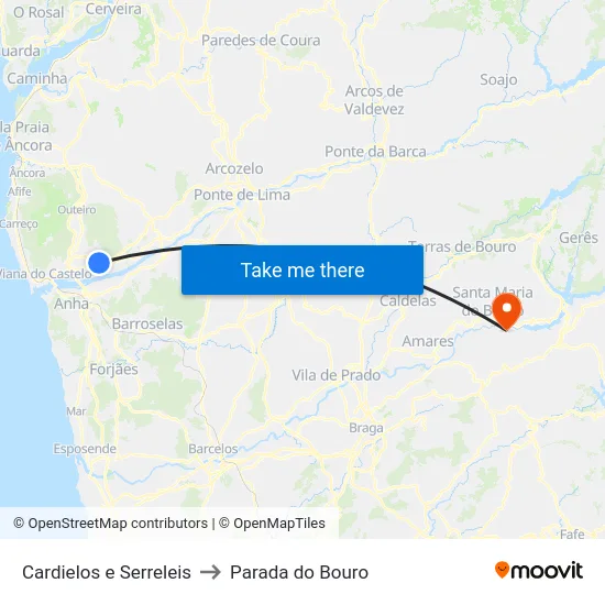 Cardielos e Serreleis to Parada do Bouro map