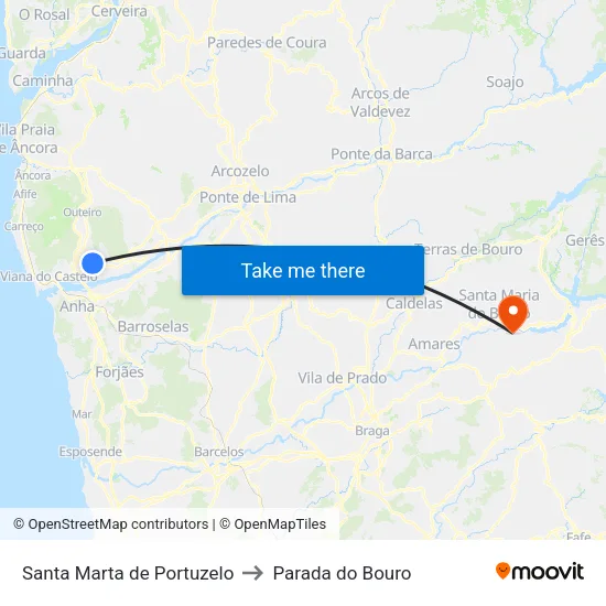 Santa Marta de Portuzelo to Parada do Bouro map
