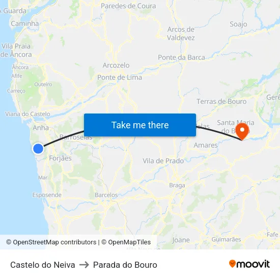 Castelo do Neiva to Parada do Bouro map
