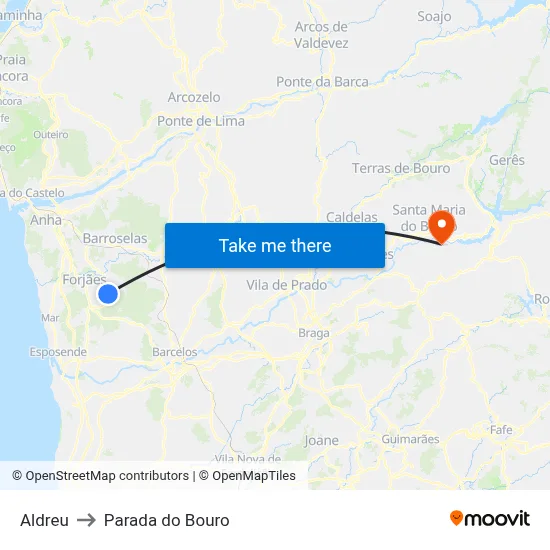 Aldreu to Parada do Bouro map