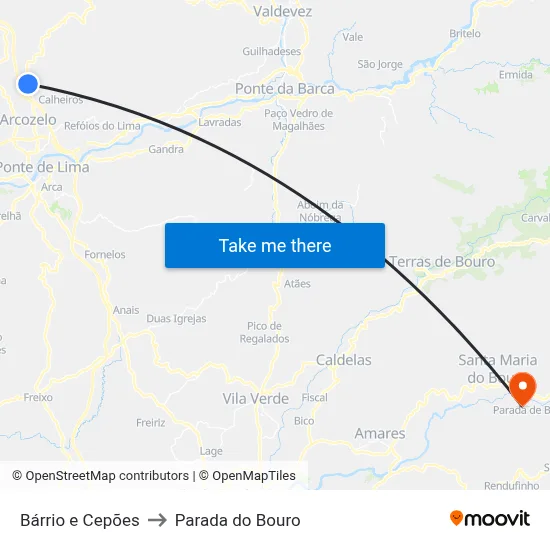 Bárrio e Cepões to Parada do Bouro map