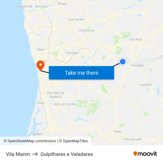 Vila Marim to Gulpilhares e Valadares map