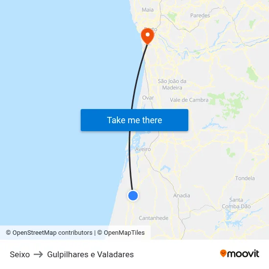 Seixo to Gulpilhares e Valadares map
