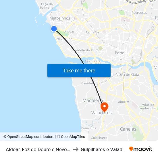Aldoar, Foz do Douro e Nevogilde to Gulpilhares e Valadares map