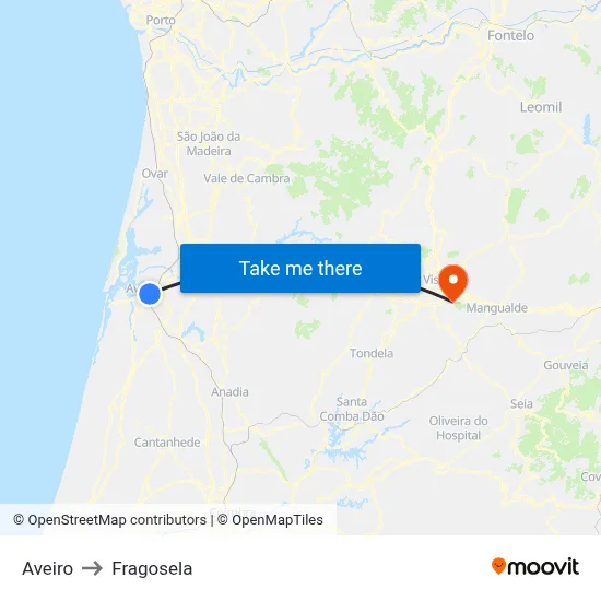 Aveiro to Fragosela map