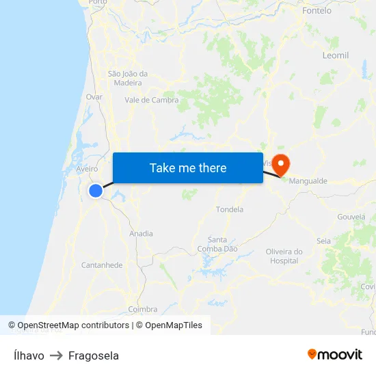 Ílhavo to Fragosela map