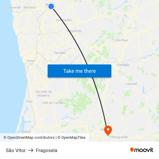São Vítor to Fragosela map
