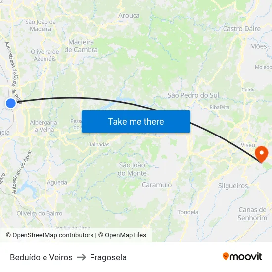 Beduído e Veiros to Fragosela map