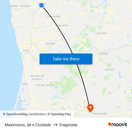 Maximinos, Sé e Cividade to Fragosela map